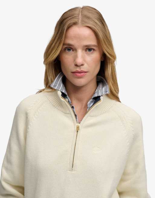 Superdry pull en maille coton classique à demi-zip en écru, 3 de 6