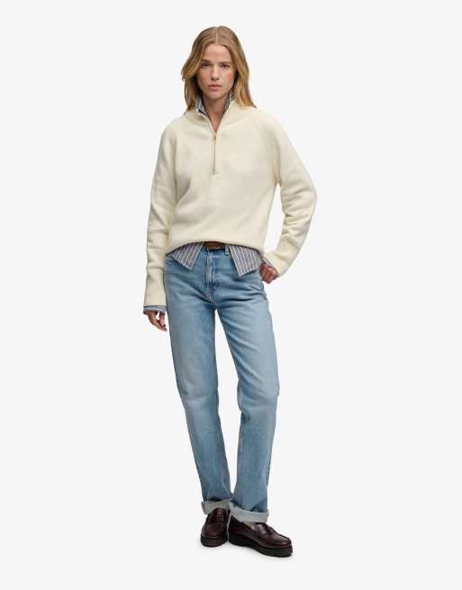 Superdry pull en maille coton classique à demi-zip en écru, 4 de 6