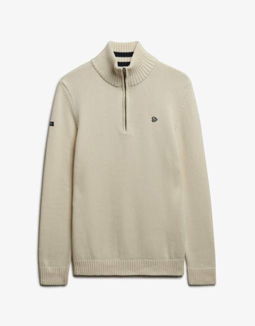 Superdry - Pull en maille de coton à col zippé - Crème, 5 de 6