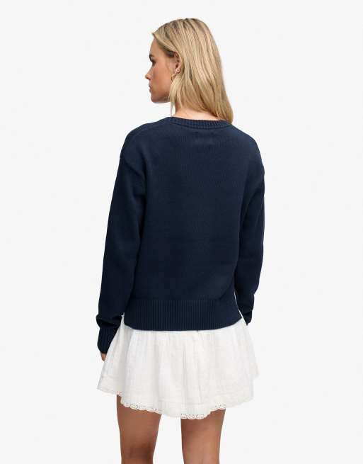 Superdry pull graphique Heritage en bleu marine eclipse/écru, 2 de 6