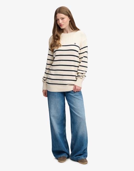 Superdry pull oversize à rayures blanc cassé et rayures marine, 4 de 4