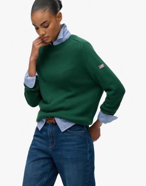 Superdry - Pull ras de cou ample en maille - Vert foncé - view 1