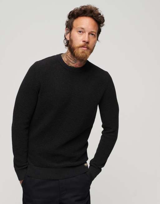 Superdry - Pull ras de cou en maille texturée - Noir corbeau chiné