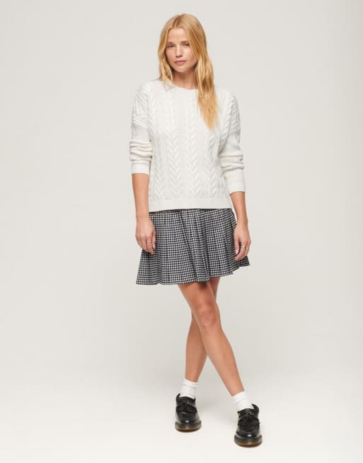 Superdry - Pull ras de cou en maille torsadée à épaules tombantes - Blanc flocon