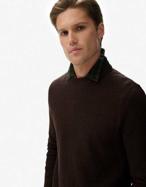 Superdry - Pull texturé en coton léger - Marron foncé/noir - view 1