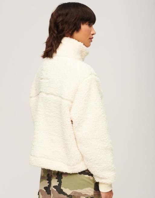 Superdry Pull ultra doux avec col tunisien zippé Écru cendré