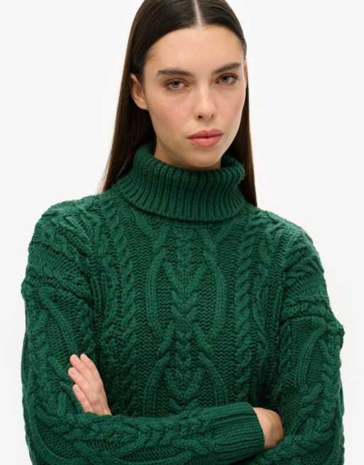 Superdry - Pull vintage en maille torsadée avec col montant - Vert pin, 4 de 6