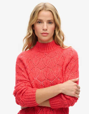 Superdry - Pullover aus Pointelle-Strick in verkohltem Orange-Rot