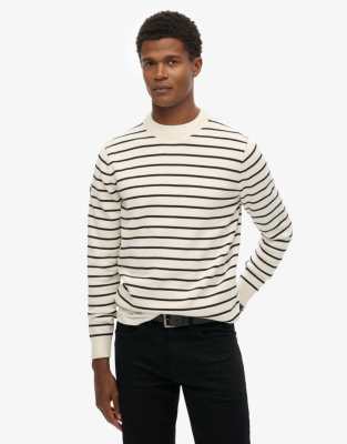 Pullover in Cremeweiß mit Bretonstreifen Weiß 50-52
