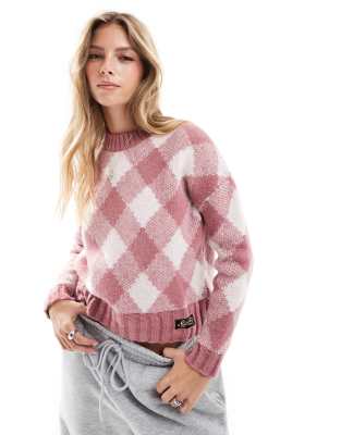 Superdry - Pullover in Malvenholz-Rosa mit Argyle-Rautenmuster