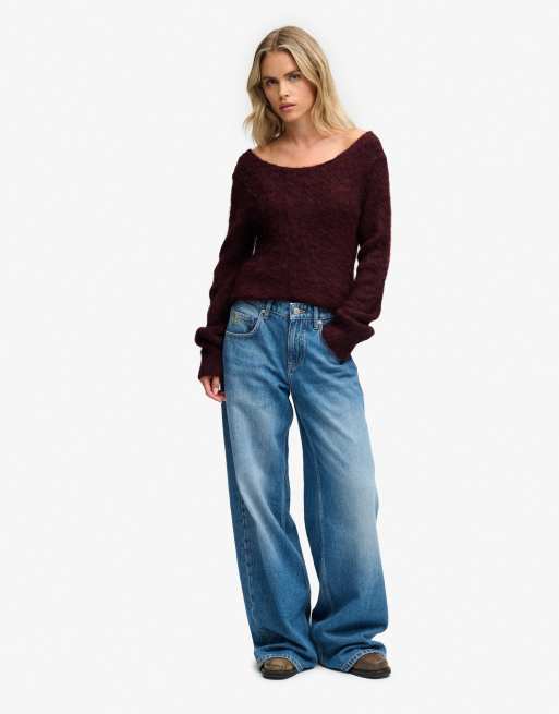 Superdry Pullover mit gebürsteter Oberfläche und U-Boot-Ausschnitt in Portrot, 3 von 6