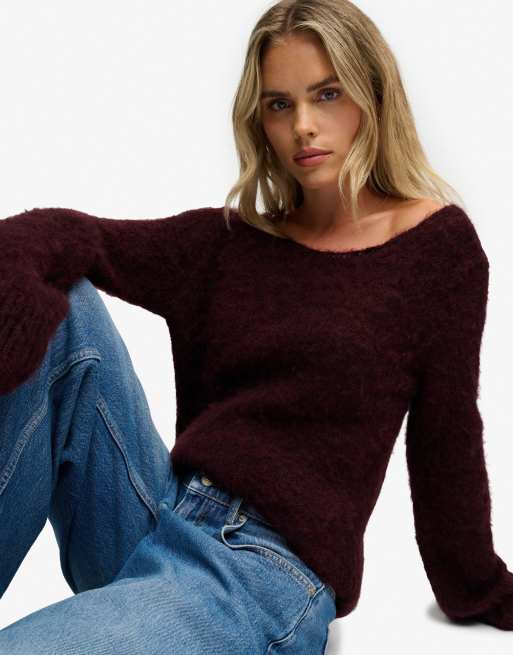 Superdry Pullover mit gebürsteter Oberfläche und U-Boot-Ausschnitt in Portrot, 4 von 6