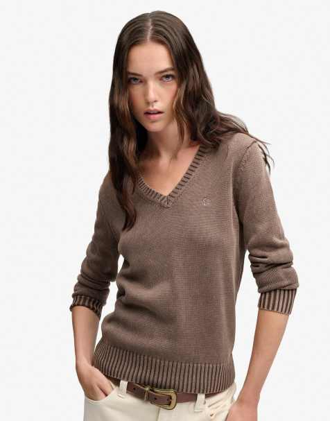 Superdry Pullover mit V-Ausschnitt in Dunkelbraun - view 1