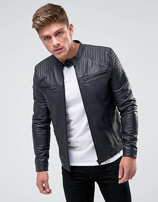 Superdry Real Leather Quilted Racer Jacket | ASOS