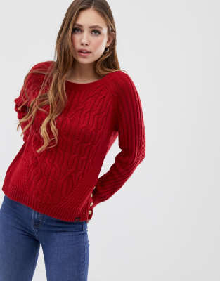 red cable knit sweater