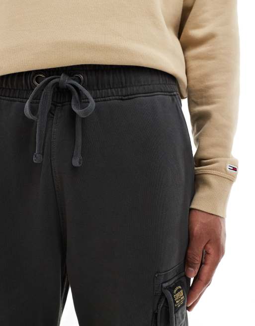 Superdry Relaxed cargo joggers in washed black ASOS
