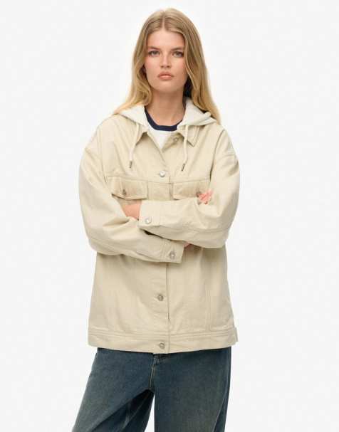 Superdry Relaxed hooded trucker jacket in oat bran - view 1