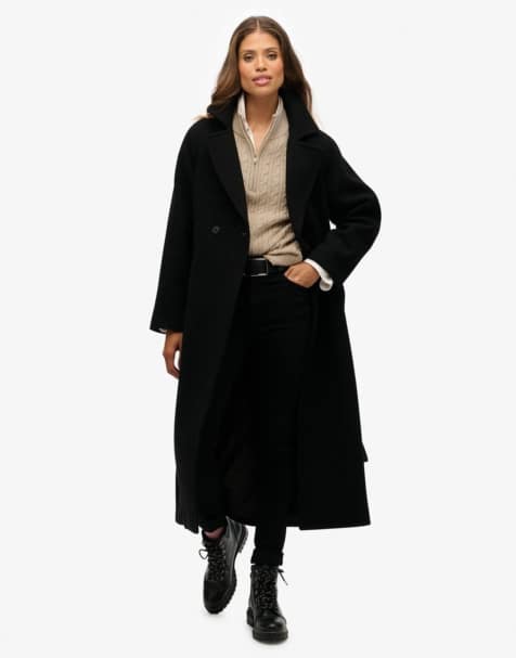 Superdry Relaxed long wool blend coat in black - view 1