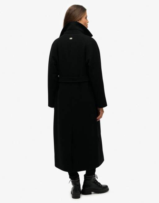 Superdry Relaxed long wool blend coat in black, 5 of 7