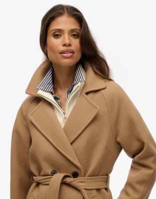 Superdry Relaxed Long Wool Coat In Brown