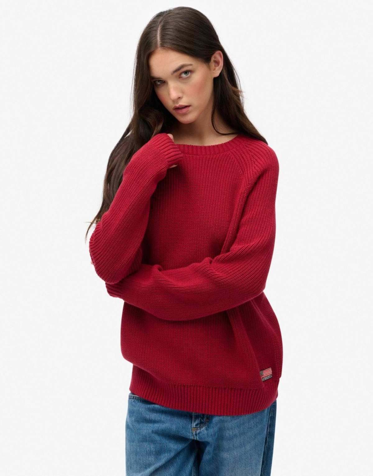 Superdry Relaxed ribbed knitted jumper in bordeaux red