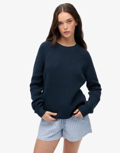 Superdry Relaxed ribbed knitted jumper in hamptons navy - view 1