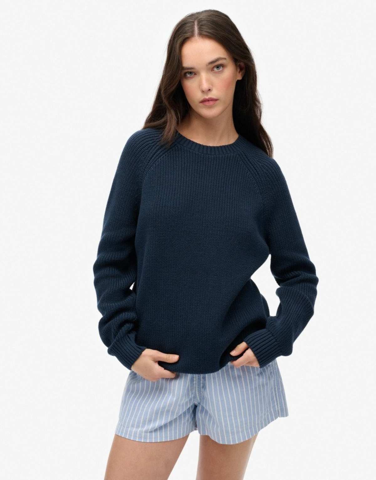 Superdry Relaxed ribbed knitted jumper in hamptons navy