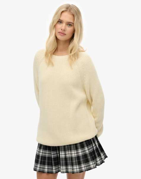 Superdry Relaxed ribbed knitted jumper in natural white