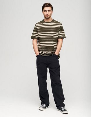 Superdry Relaxed stripe t-shirt in olive stripe