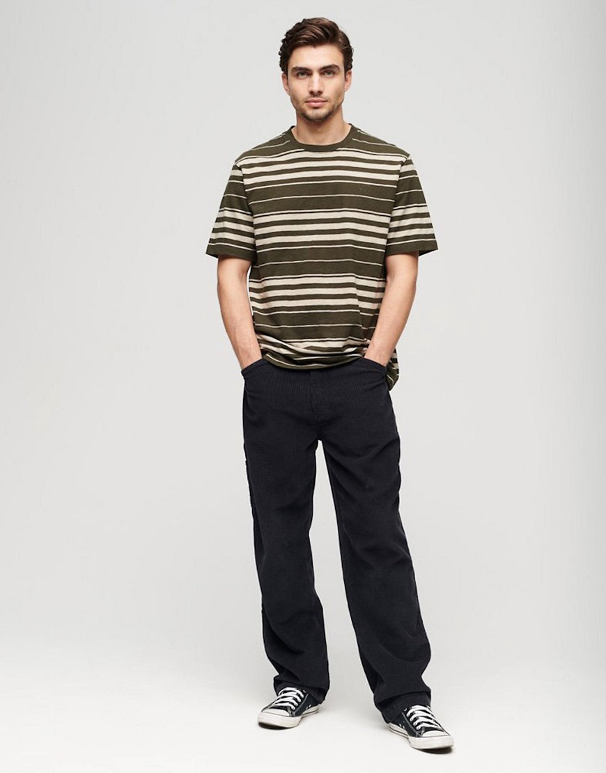 Superdry Relaxed stripe t-shirt in olive stripe-Green