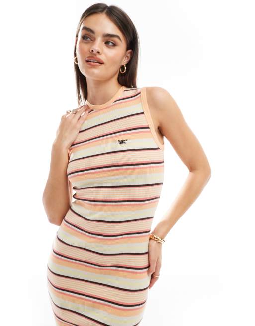 Superdry Rib bodycon midi dress in varsity orange stripe