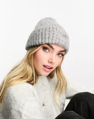 Superdry rib knit beanie hat in Grey Marl - ASOS Price Checker