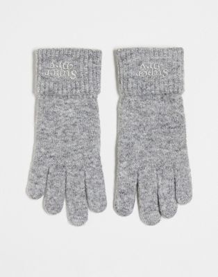 Superdry rib knit glove in Grey Marl
