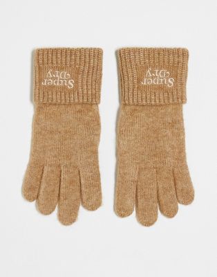 Superdry rib knit glove in Toasted Coconut Brown - ASOS Price Checker