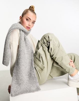 Superdry rib knit scarf in Grey Marl
