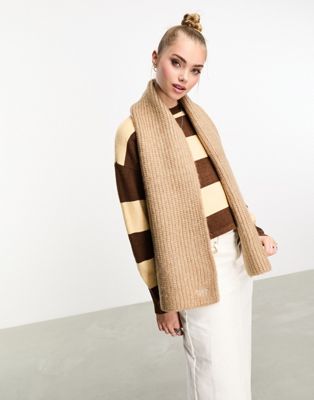 Superdry rib knit scarf in Toasted Coconut Brown