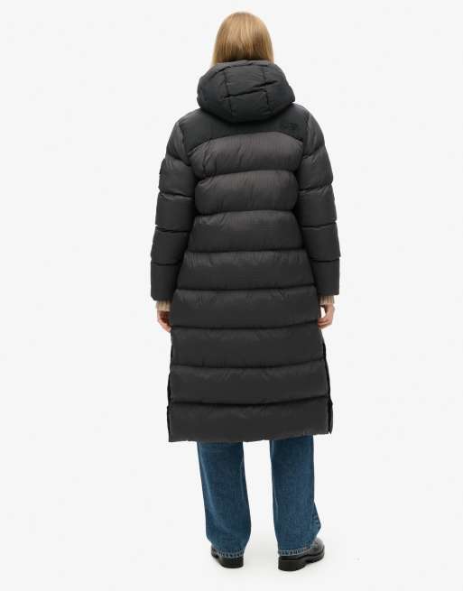 Superdry Ripstop longline puffer jacket in black grid
