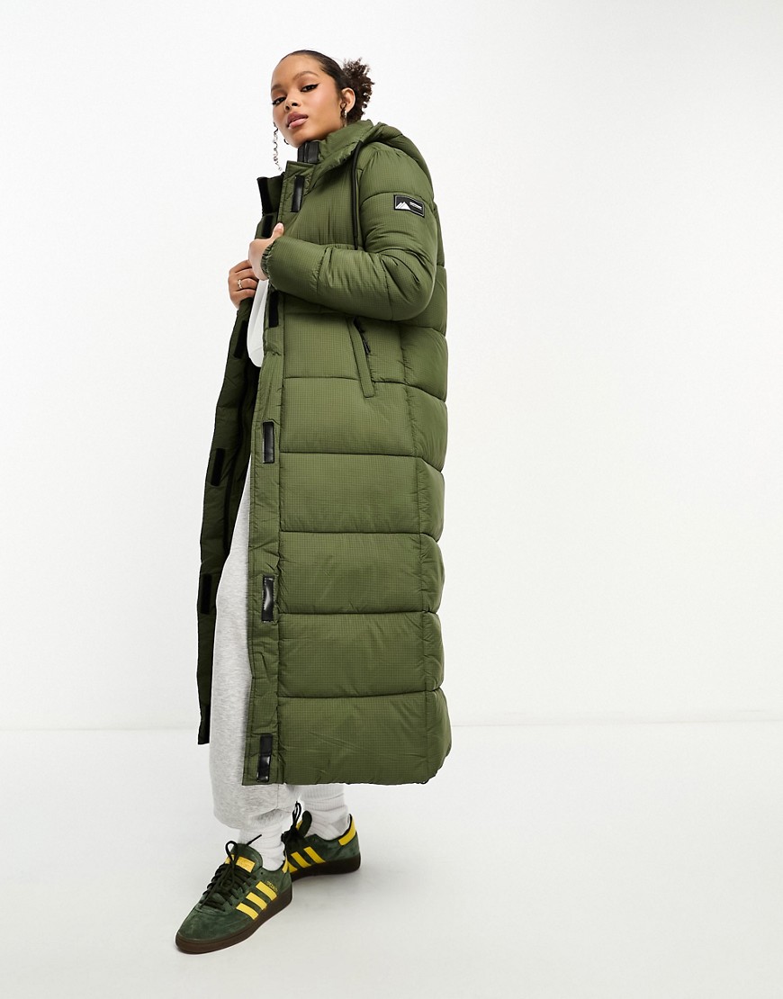 Superdry ripstop longline puffer jacket jacket in Dark Moss-Green