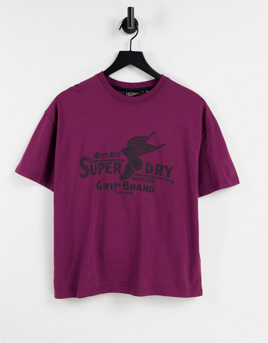 Superdry riveted front logo t-shirt in oxblood-Multi