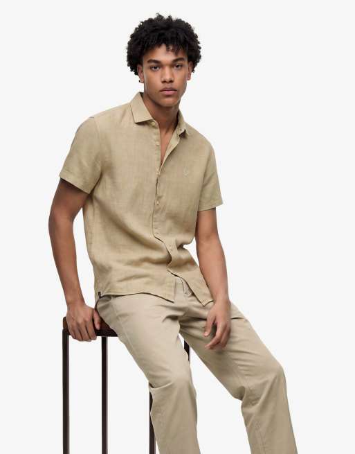 Superdry - Riviera - Chemise en lin mélangé à manches courtes - Chambray fauve, 4 de 6