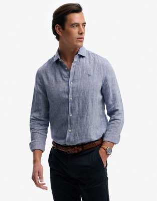 Superdry - Riviera - Chemise en lin mélangé à manches longues - Bleu français chambray
