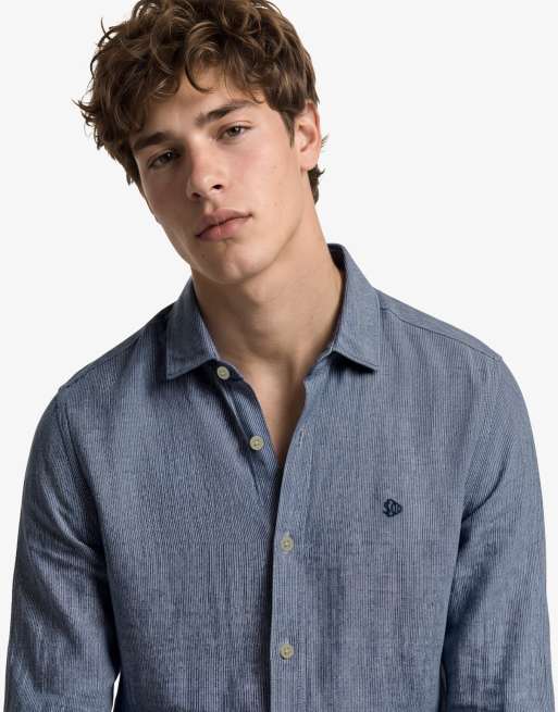 Superdry - Riviera - Chemise en lin mélangé à manches longues et rayures - Indigo, 3 de 6