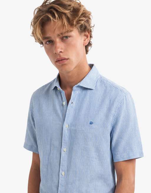 Superdry – Riviera – Kurzärmliges, gestreiftes Leinenhemd in Blau und Kreideweiß, 3 von 6