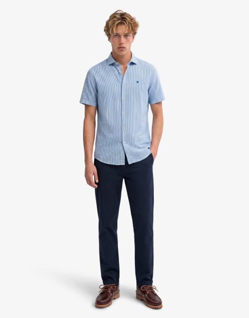 Superdry – Riviera – Kurzärmliges, gestreiftes Leinenhemd in Blau und Kreideweiß, 4 von 6