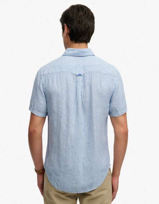 Superdry – Riviera – Kurzärmliges, gestreiftes Leinenhemd in Blau und Kreideweiß, 5 von 6
