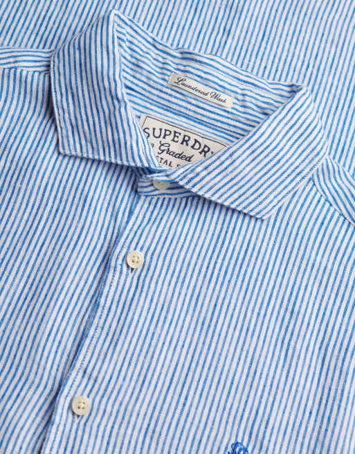 Superdry – Riviera – Kurzärmliges, gestreiftes Leinenhemd in Blau und Kreideweiß, 6 von 6