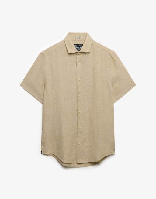 Superdry – Riviera – Kurzärmliges Hemd aus Leinen-Chambray in Hellbraun, 6 von 6