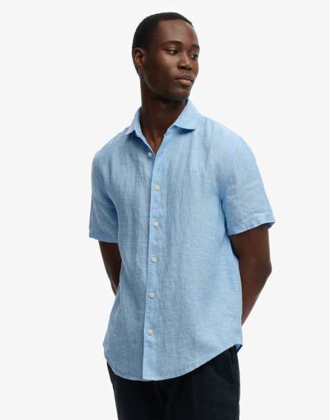 Superdry – Riviera – Kurzärmliges Hemd aus Leinen-Chambray in Himmelblau - view 1