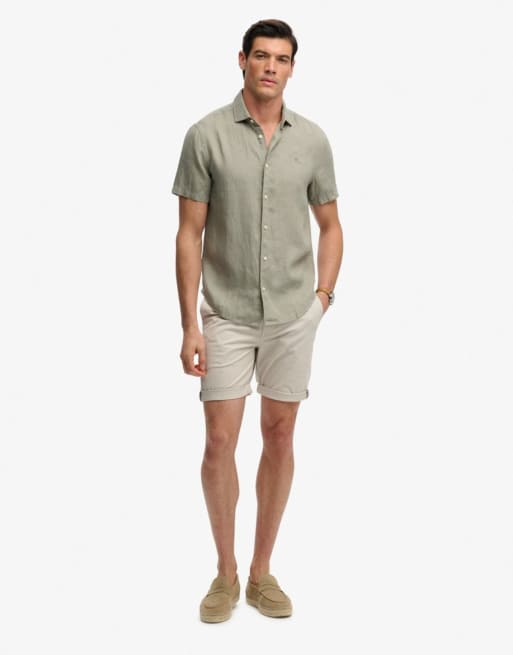 Superdry – Riviera – Kurzärmliges Leinenhemd in Buchtgrün, 3 von 6