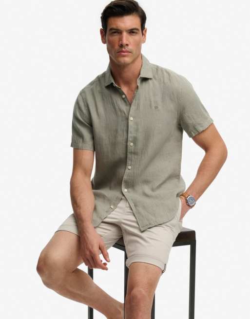 Superdry – Riviera – Kurzärmliges Leinenhemd in Buchtgrün, 4 von 6